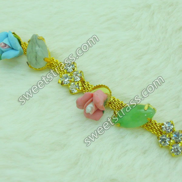 2015 New Design Flower Rhinestone And Gemstone Cup Chains