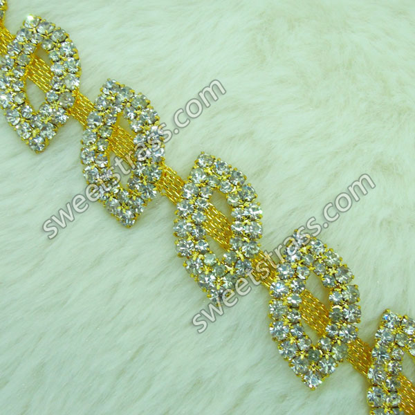 Golden Metal Base Crystal Rhinestone Trim Chains Wholesale