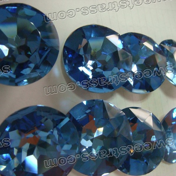 Faceted Round Shaped Blue Pointed Back Glass Strass Stones Wholesale