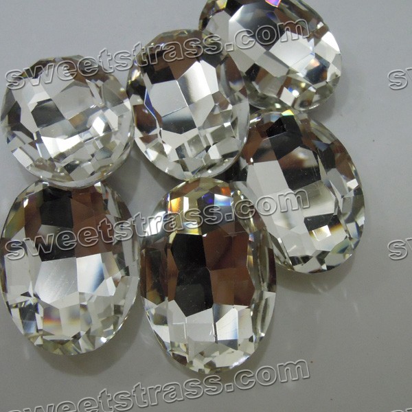 Faceted Egg Shaped Clear Pointed Back Glass Gemstones Wholesale