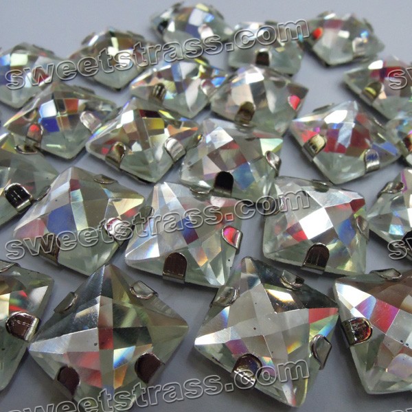 Wholesale Sew On Faceted Square Glass Rhinestones With Prong