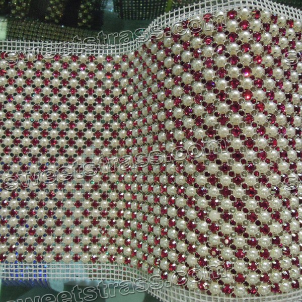 24 Rows Metal Set Mesh Pearl Rhinestone Ribbon Rolls Wholesale
