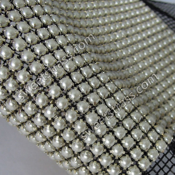 Wholesale 24 Rows Metal Set Banding Mesh Pearl Ribbon Trim