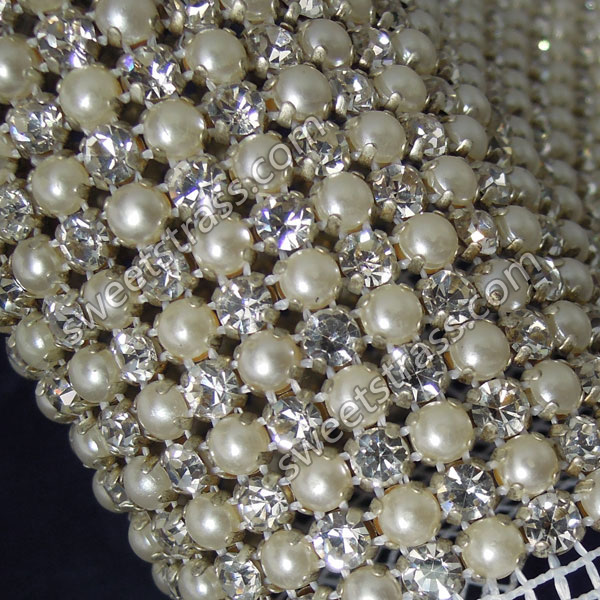 Wholesale 24 Rows Banding Mesh Pearl And Crystal Ribbon By The Yard