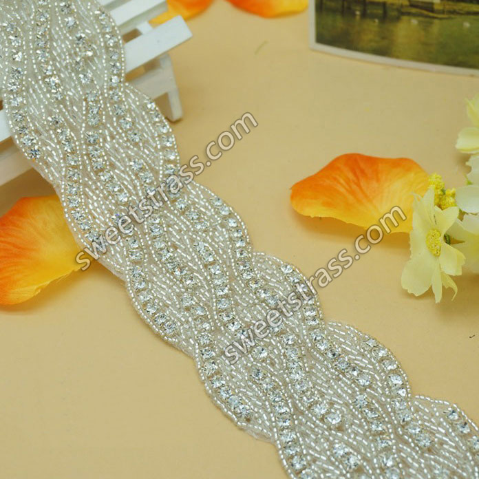 2015 Bridal Crystal Rhinestone Trim Appliques Decorate Dress