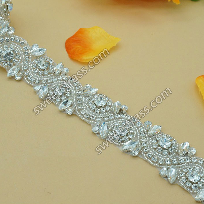 2015 Bling Decorative Custom Sash Rhinestone Appliques Trim