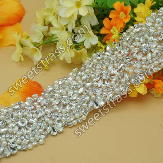 2015 Custom Pearl Crystal Sash Applique Trim By The Yard