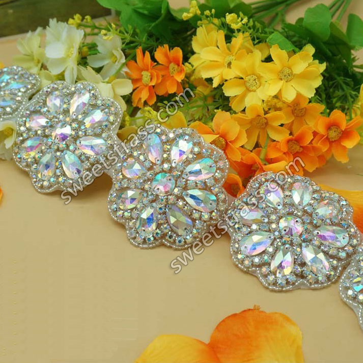 2015 Flower Crystal AB Rhinestone Applique Trim For Dress