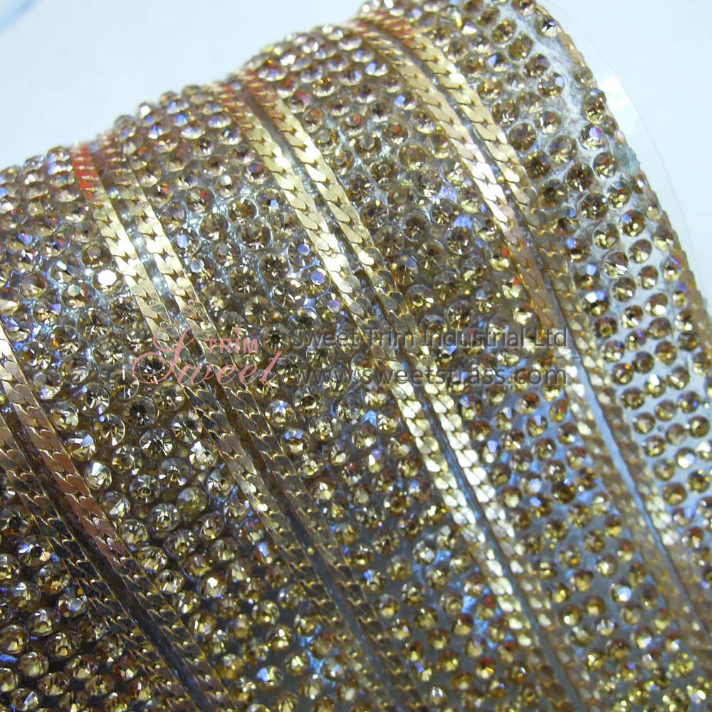 Wholesale Hot Fix Copper Chain And Strass Rhinestone Strip