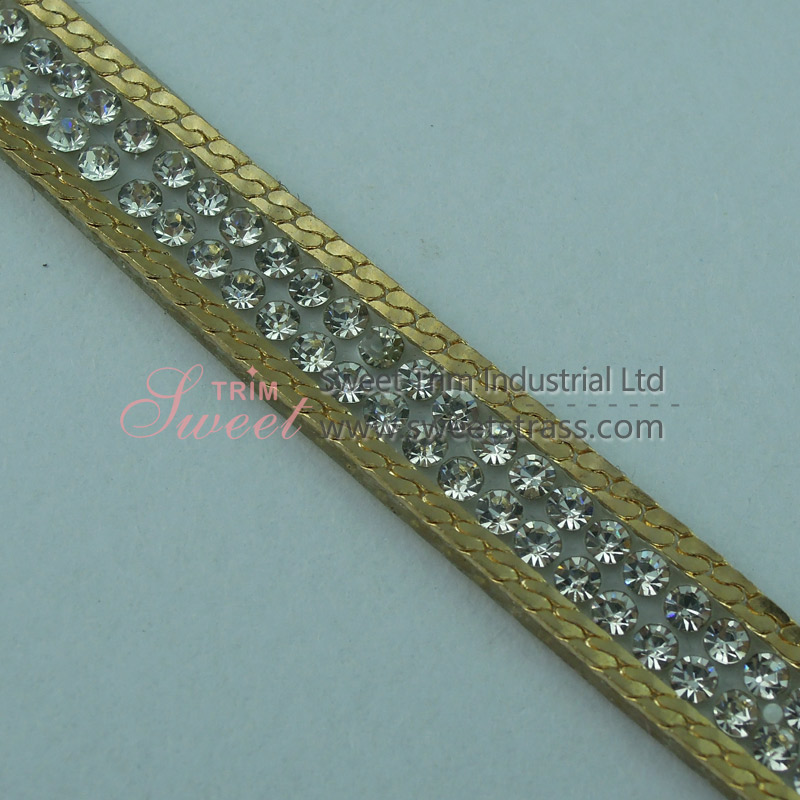 Wholesale Hot Fix Stiky Strass Rhinestone Gold Chain Strip