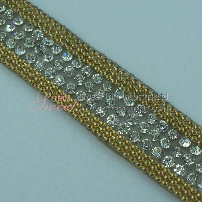 Hotfix Sticky Metal Chain And Rhinestone Strip Trim Wholesale