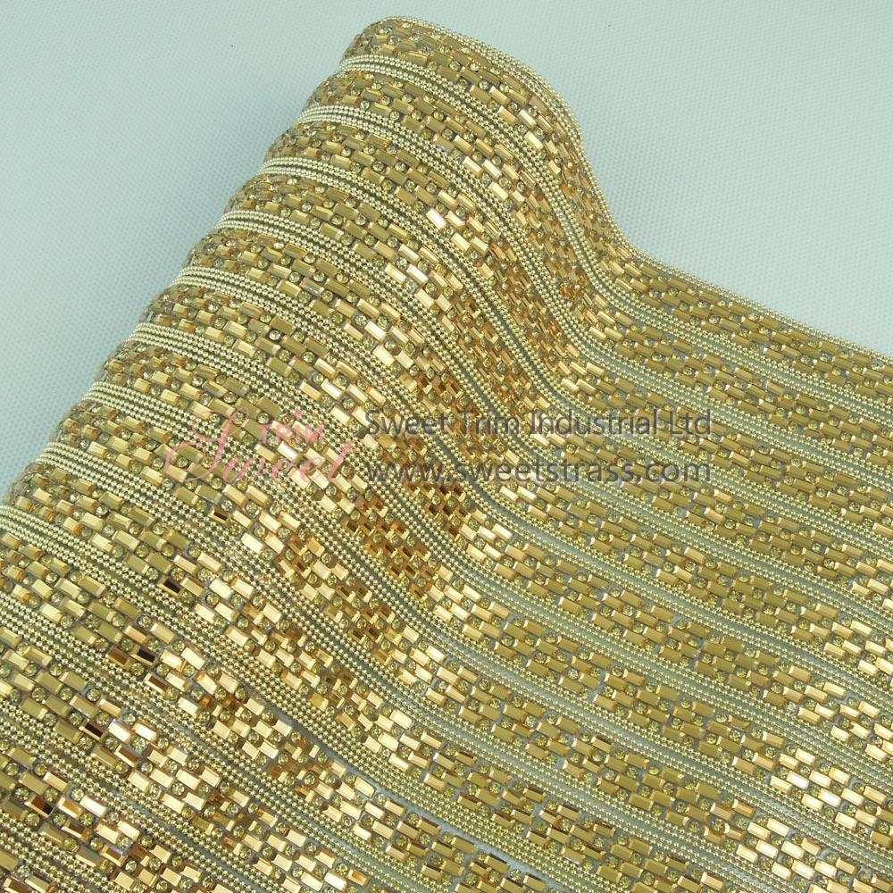 Hotfix Golden Metal Chain Glass Rhinestone Sheet Mesh Wholesale