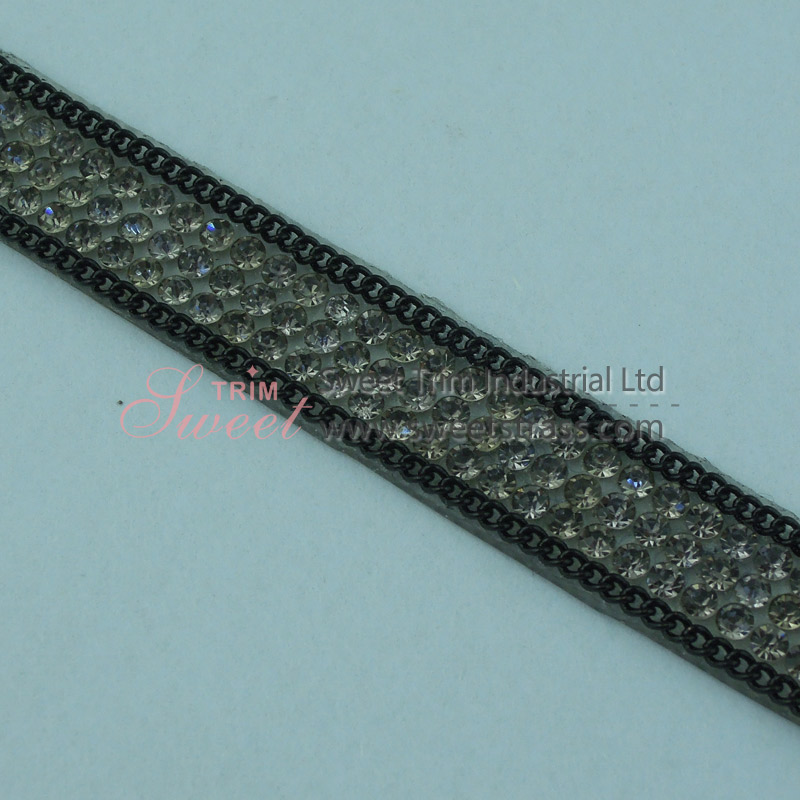 Heat Adhesive Rhinestone Metal Chain Trim Strip Wholesale