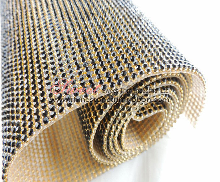 45*120cm Gold Metal Adhesive Hot Fix Rhinestone Mesh Manufacturer