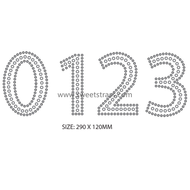 Number iron on motif rhinestone hot fix transfer