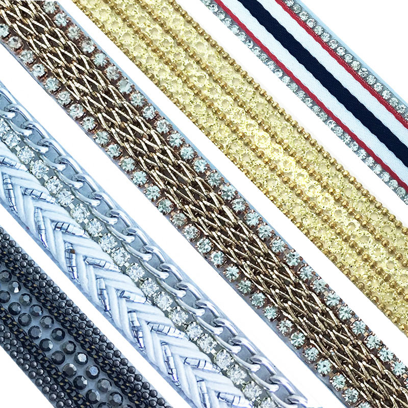 ​Factory wholesale diamond chain and rope iron on strip hot fix fringe