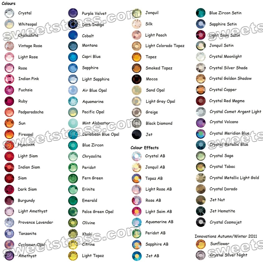 Preciosa Rhinestones Color Chart