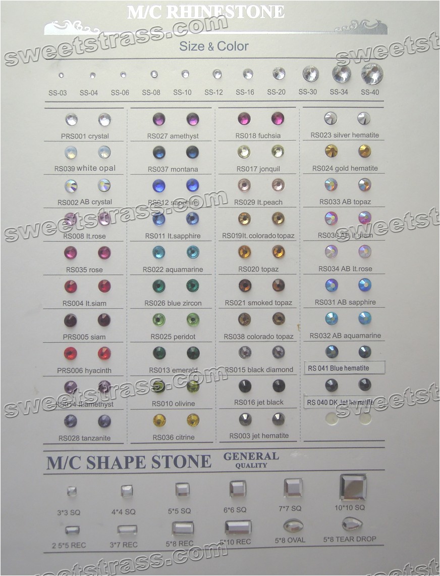 MC Rhinestone Flat Back Color Chart         