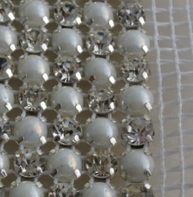 Pearl Crystal Mesh Ribbon Rhinestone Band Trim