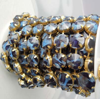 Rhinestone Chain Trim Rivoli Flower Cup Chain Gold Plated