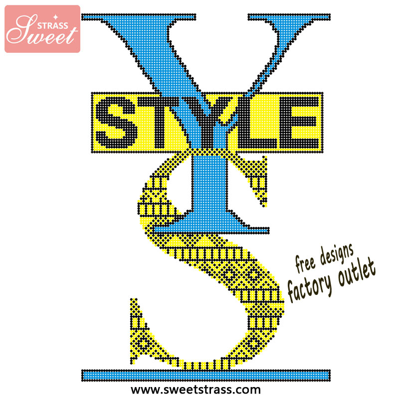 yellow blue rhinestone hot fix tranfer T-shirt design motif