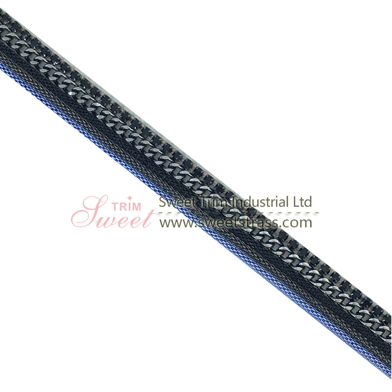 high quality gunmetal color  metal chain band with glue at back
