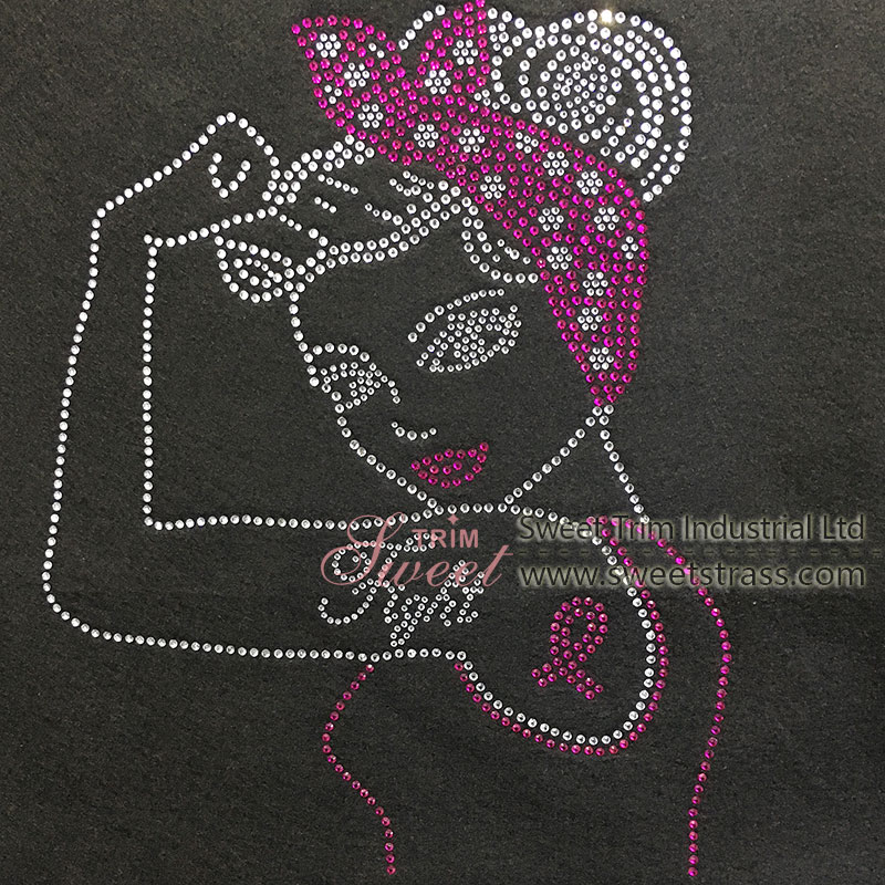 factory direct customize   beautiful lady discount fashionable colourful rhinestone transfer accessor