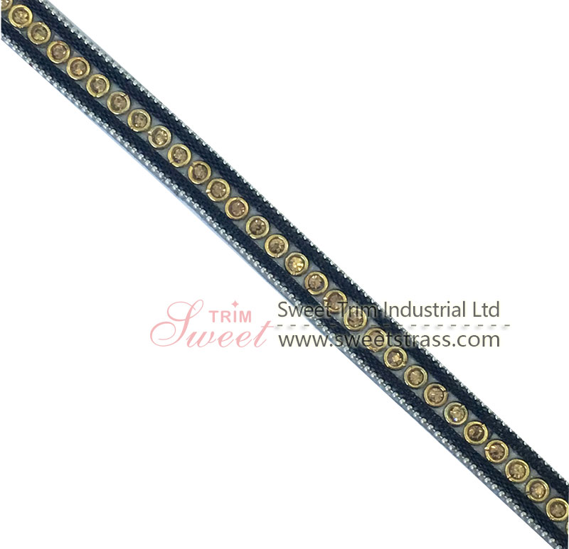 New Design Rhinestone Banding Weaving Strips with Studs Bags Garment Shoes Trim Watch Webbing Women F