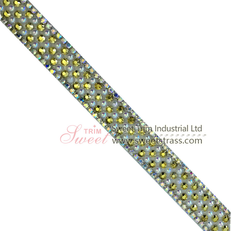 Wholesale Iron on Decorative Hotfix Glass Little Round Bead Trim Rhinestone Applique Tape