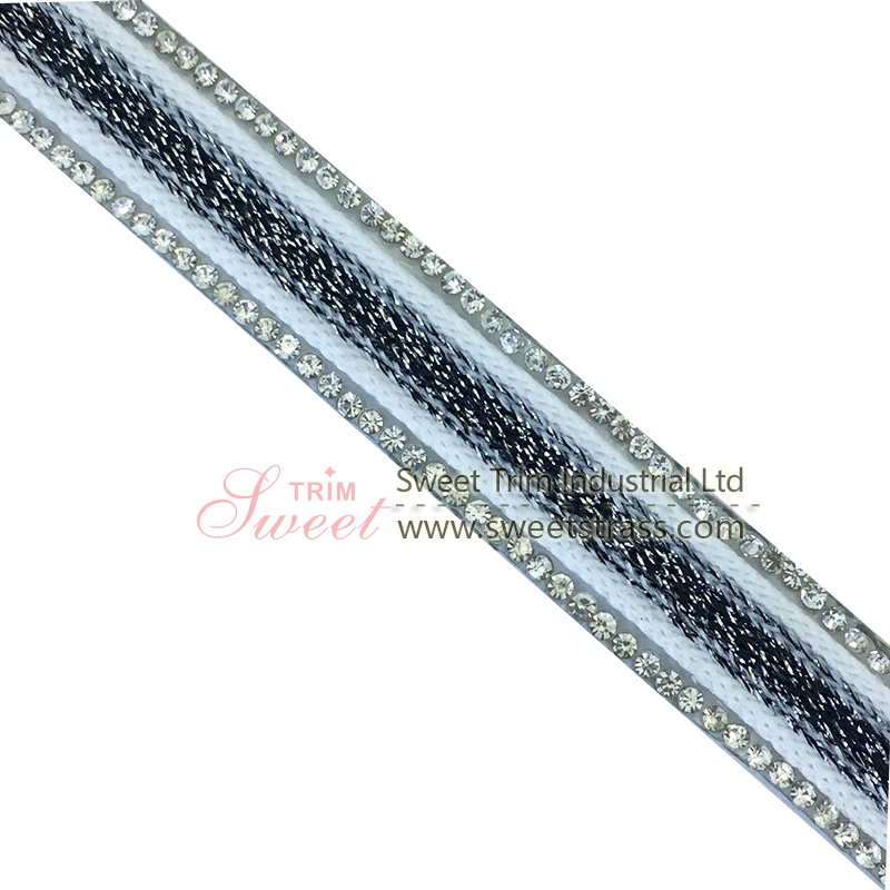 Black white rhinestone trim for shoes rhinestone trim for handbag;Hot selling rhinestone applique tri