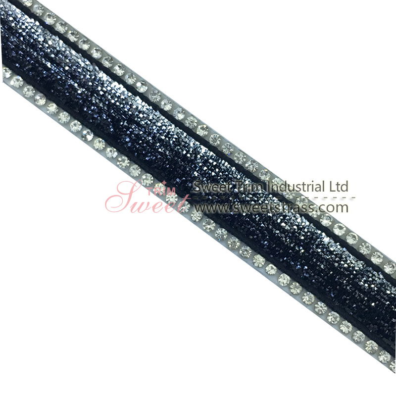 Black hotfix Rhinestone Applique Tape Hotfix Glass Trim Rhinestone Applique Tape for bag