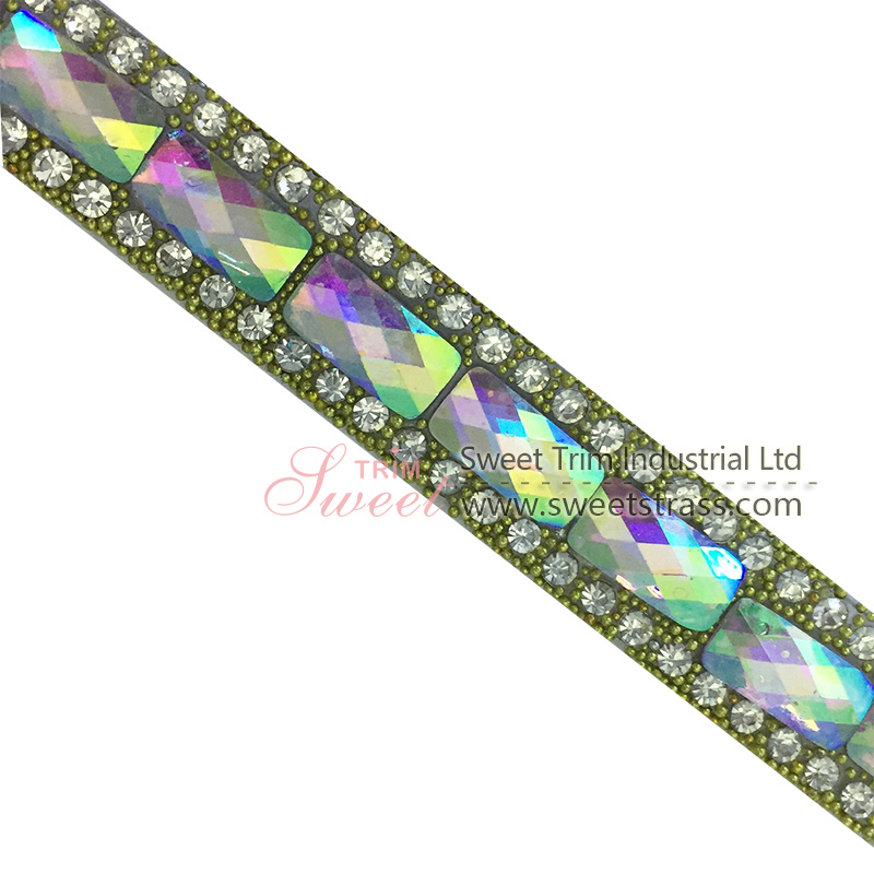 Colorful iron on rhinestone dance appliques trim