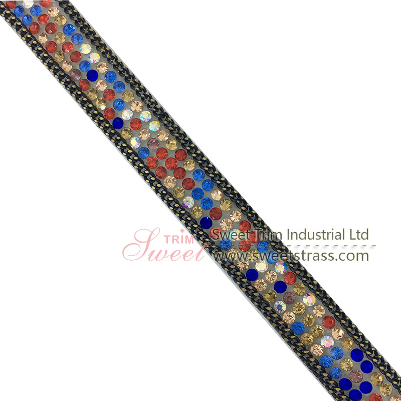 colourful rhinestone trim for shoes rhinestone trim for handbag Hot selling rhinestone applique trim