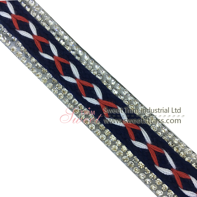 embroidery ribbon customed made Hotfix Rhinestone Ribbon for Clothes
