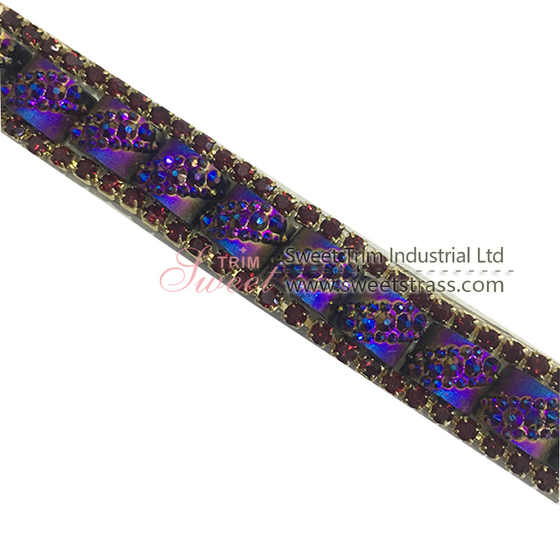 purple ribbon 1cm rhinestone stripes for clothes and shoes