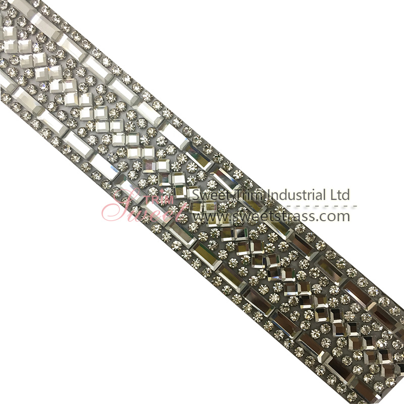 shiny quality crystal hot fix ribbon for bags