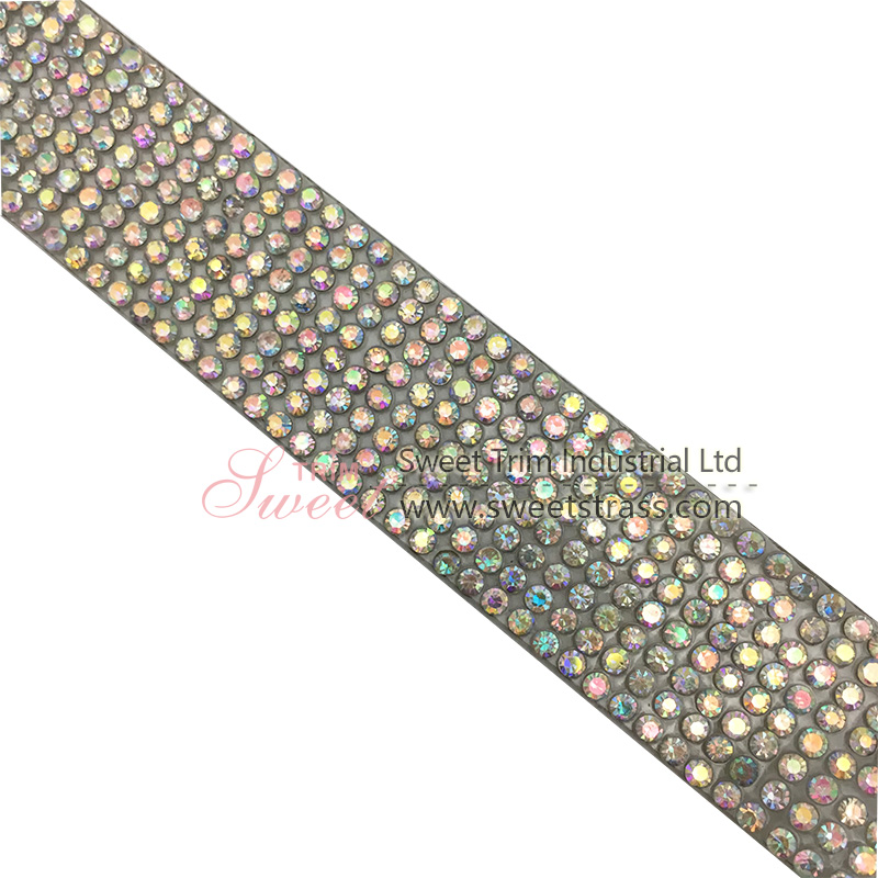 Custom 1cm crystalAB Backing Crystal Beaded Hot Fix Rhinestone Trim