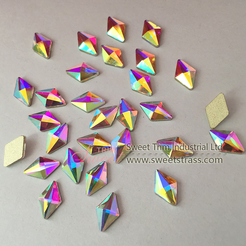 DIY 3D Nail Art Bead Rhombus Shapes Hotfix Crystal AB FlatBack Rhinestones