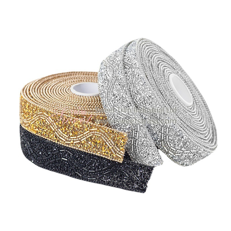 Top Selling 3cm Hotfix Rhinestones Adhsive Trimming Garment Crystal Beads Trim