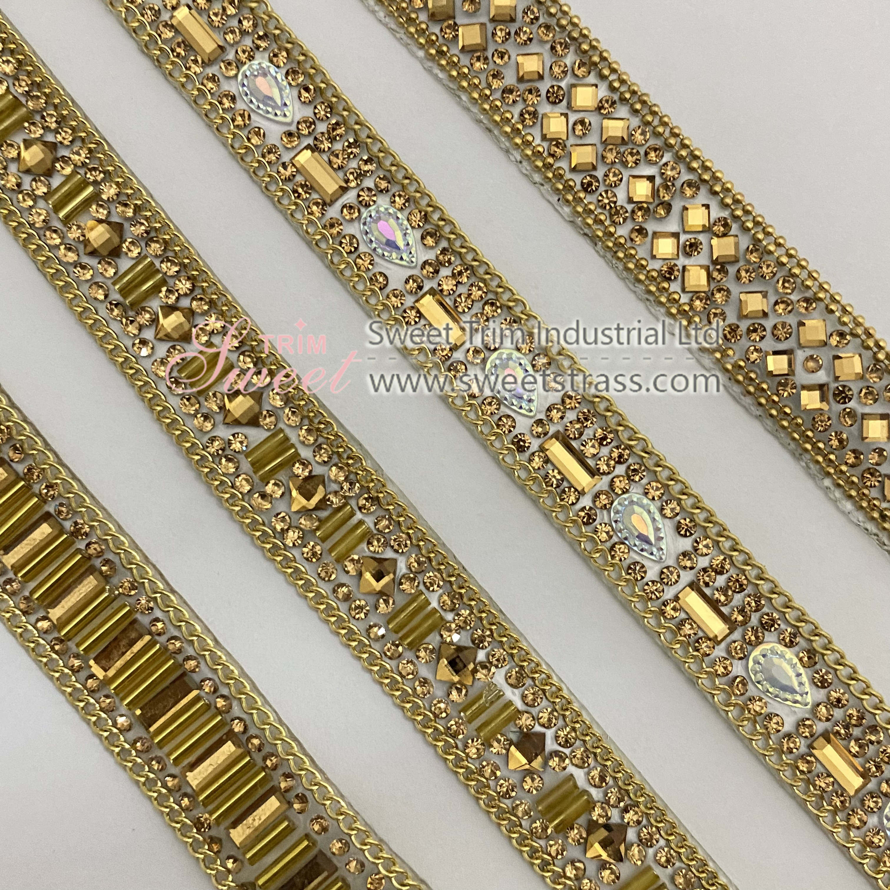 Top Quality Hotfix Glass Rhinestone Chain Fabric Crystal Ribbon Trim Strass Applique For DIY Crafts