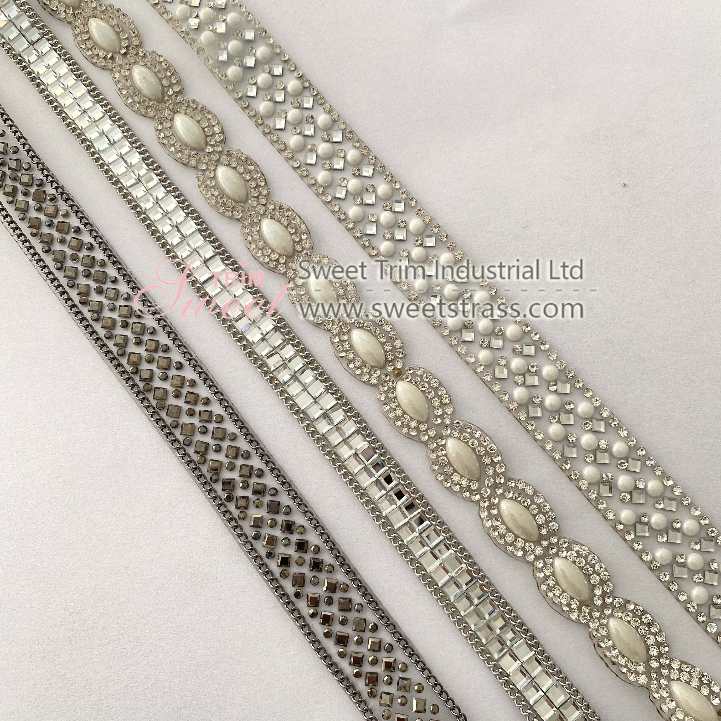 Wholesale Pearl Beaded Hotfix Rhinestone Chain Trim for Shoes Decoration