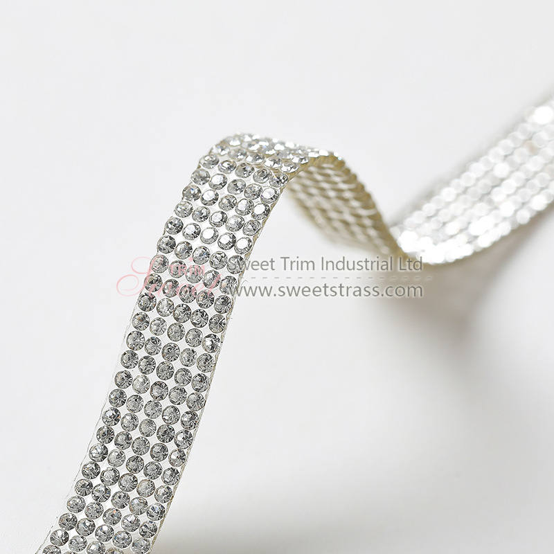 Fancy hot sell 2cm rhinestone iron on resin hot fix metal tape trimming for clothes shoes bag Rhinestones iron on Ribbon