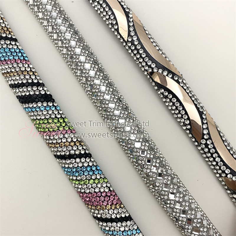 <b>5 rows ss3.5 rhinestone tape rhinestone rope with cotton belt rhinestone mesh fabric for garment and </b>